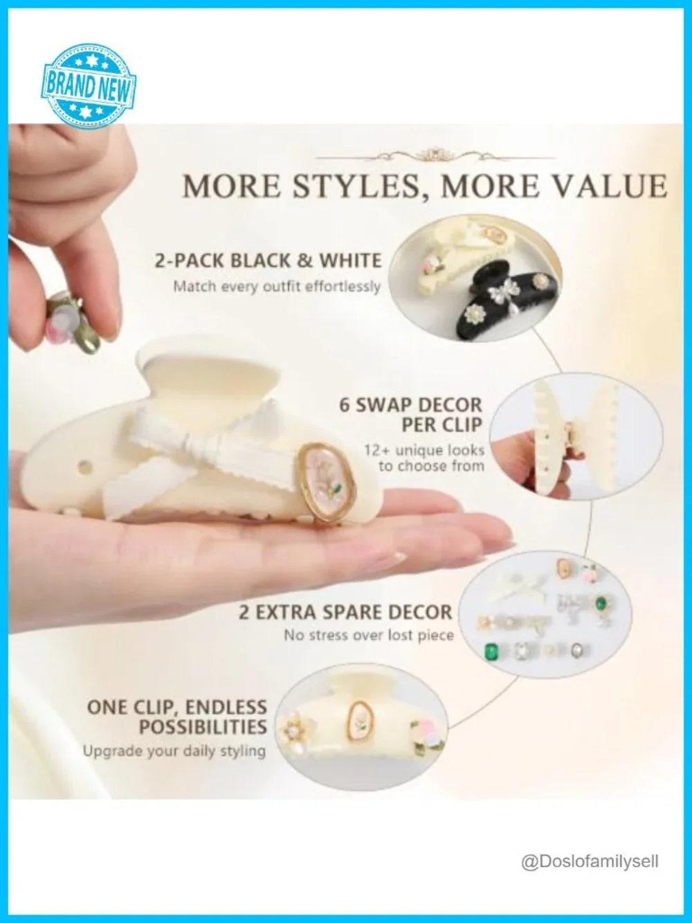 2 Pack Customizable Charms Hair Claw Clips - Acrylic Large Snap-On Clips for